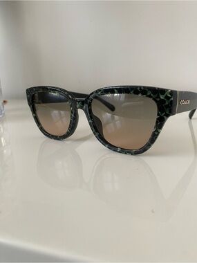 COACH Green Patterned Cat-Eye Sunglasses with Brown Gradient Lenses